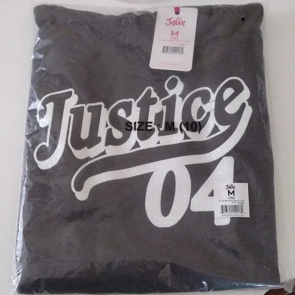 Justice Graphic Hoodie Glitter Branded Fleece. M(10) - Picture 3 of 15
